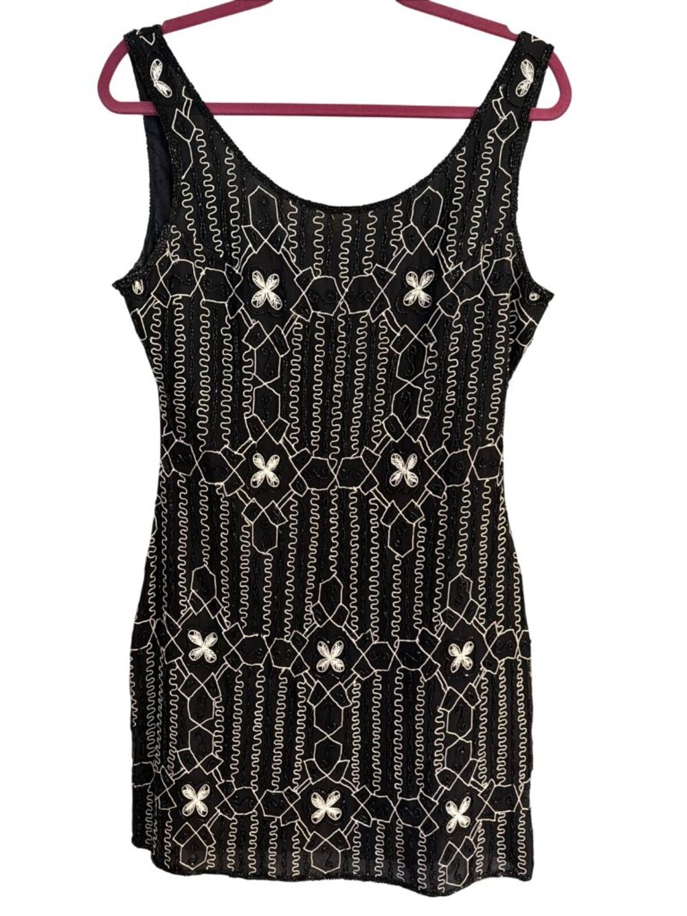 Laurence Kazar Beaded Embroidered Silk Sleeveless Black Dress Low Back Sz L